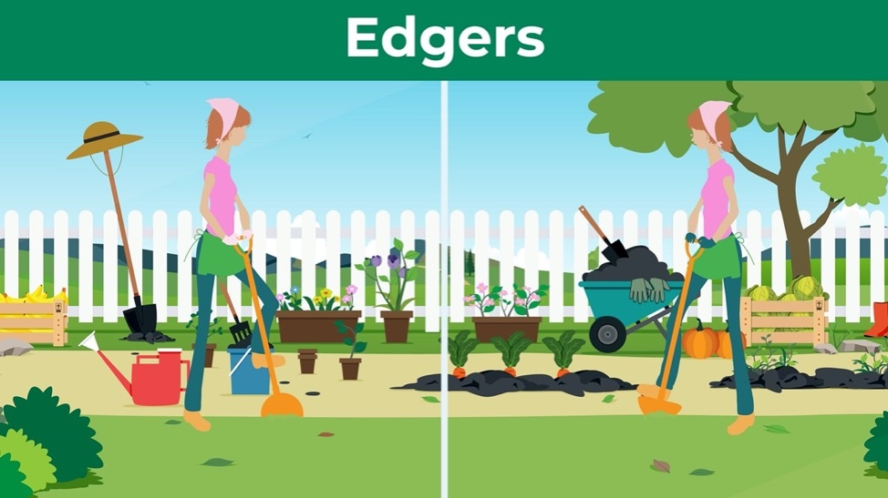 Woman cleaning up her yard with an edger.