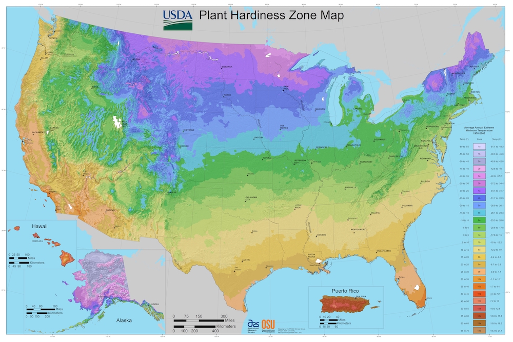 a map of plant hardiness zones in the United States